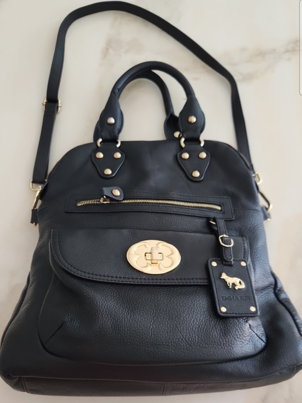 Emma Fox Black Leather Satchel with Gold Hardware - Picture 15 of 15